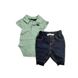 Carter's 2pc Baby Boy Green Polo Bodysuit and Denim Pants Set