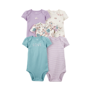 Carter's 5pc Baby Girl Purple Floral Bodysuit Set